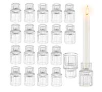Glasseam Portacandele In Vetro Trasparente, Portacandele A Bastoncino Set Di 20 Portacandele In Cristallo A Coste Per Candele Di Cero, Portacandele Natalizio Chic Per Tavolo Da Pranzo Decorazioni