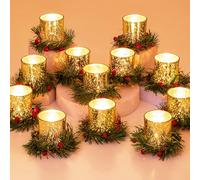 Glasseam Portacandele Natalizi: Portacandele d'oro con Anello per Candele Set di 12 Portacandele in Vetro per Centrotavola Natalizio Portacandele Votive al Mercurio per La Decorazione della Casa