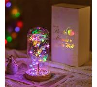 Glasseam Regali Bellezza e la Bestia: Rosa Colorata per Sempre in Cupola di Vetro per la Mamma - Rosa Eterna Finta e Farfalla con Luci Galaxy per la Festa della Mamma Natale Ringraziamento Compleanno