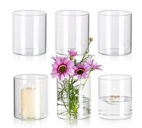 Glasseam Vaso a cilindro in vetro per decorazione da tavolo, 6 pezzi, 10 x 8,5 cm, vaso da tavolo per soggiorno, decorazione di nozze