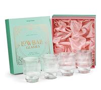 GLASSIQUE CADEAU Bicchieri da cocktail vintage Art Déco Lowball a coste | Set di 4 bicchieri da 340,2 g in cristallo doppio vecchio stile per bere whisky classico, gin vodka bar bevande | bicchieri