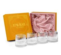 GLASSIQUE CADEAU Bicchieri vintage Art Deco Speakeasy Lowball | Set di 4 | Bicchieri di cristallo da 260 ml per bere bevande classiche per gin, rum, vodka bar | Bicchieri rotondi a rocce corte