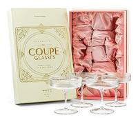 GLASSIQUE CADEAU Vintage Art Deco - Bicchieri coupé a coste, set da 4 pezzi, 200 ml, classici bicchieri da cocktail per champagne, espresso, martini, cosmopolitan, daiquiri