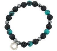 GlassOfVenice Bracciale Elasticizzato con Perline Italiane di Lava e Pietra - Nero e Verde Acqua per Uomo o Donna