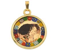 GlassOfVenice Ciondolo Millefiori in Vetro di Murano Gustav Klimt Tema Bacio con Foglia Oro - Ciondolo in Vetro di Murano per Donne Amanti Coppia Che Si bacia Regalo per Compleanno, Anniversario