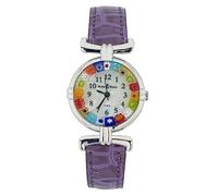 GlassOfVenice Orologio Millefiori in vetro di Murano rotondo multicolore tonalità argento - quadrante da 1" con cinturino viola da donna - fatto a mano in Italia