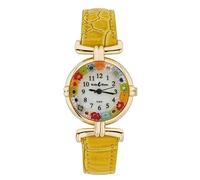 GlassOfVenice Orologio Millefiori in vetro di Murano rotondo multicolore tonalità oro - quadrante da 2,5 cm con cinturino giallo senape da donna - fatto a mano in Italia