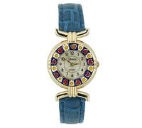 GlassOfVenice Orologio Murano Millefiori Con Cinturino In Pelle - Blu