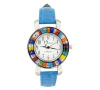 GlassOfVenice Orologio Serena Murano Millefiori Con Cinturino In Pelle - Azzurro