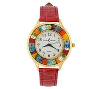 GlassOfVenice Orologio Serena Murano Millefiori Con Cinturino In Pelle - Oro Rosso