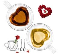 glastal 150ml Tazza da Caffè in Doppio Vetro Set di 2 Bicchieri Espresso Doppia Parete con Manico e Cucchiaio per Tè, Latte, Regalo Natale Regali di San Valentino Anniversario per Genitori Coppie Lei