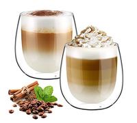 glastal 2 * 250ml Tazza Caffè Doppio Vetro Borosilicato,Bicchieri da Caffè a Doppia Parete Trasparente,Tazzine Vetro Doppio per Tè, Caffè, Latte, Cappuccino, Espresso, Succo