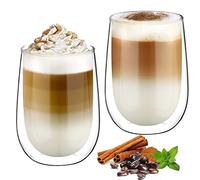 glastal 2 * 350ml Tazza Caffè Doppio Vetro Borosilicato,Bicchieri da Caffè a Doppia Parete Trasparente,Tazzine Vetro Doppio per Tè, Caffè, Latte, Cappuccino, Espresso, Succo