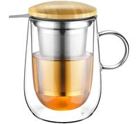 glastal 430ml Tazze da the in Borosilicato Vetro a Doppia Parete Tazza da Tè con Filtro in Acciaio Inox Tazza con the Adatto per tè verde, Tè Nero, Bustine di tè, Latte