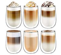 glastal 6 * 350ml Tazza Caffè Doppio Vetro Borosilicato,Bicchieri da Caffè a Doppia Parete Trasparente,Tazzine Vetro Doppio per Tè, Caffè, Latte, Cappuccino, Espresso, Succo