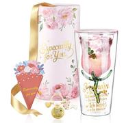 glastal Bicchiere da vino per fidanzate e donne, confezione regalo con portachiavi, biglietto di auguri, 200 ml, a doppia parete, per la migliore amica, per il compleanno, Natale