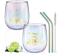 glastal Bicchieri da Cocktail 450ml Bicchieri da Gin Set di 2 Colorato Bicchieri da Vino Whisky Rum Bicchieri Acqua Vetro Tazza da Caffè Tazzine Caffe Vetro per Tè, Regalo Donna Uomo Compleanno Natale