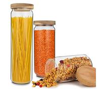 Lovage, Barattoli da Cucina, Set da 3 Pz. 0,75/1,1/1,5 L, Vetro Borosilicato, Coperchio in Acacia, Silicone