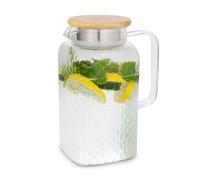 GLASWERK Caraffa - Caraffa per l'acqua con coperchio in bambù di alta qualità, caraffa in resistente vetro borosilicato, con filtro nel beccuccio, vetro, 1,5 l