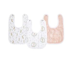 Glattol aden + anais Essentials Baby Bibs Soft & Absorbent 100% Muslin Cotton Adjustable Snap Bibs Set for Boys and Girls, 3 Pack, Blushing Bunnies