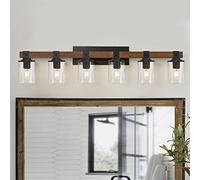 Glattol DRNANLIT Farmhouse Bathroom Lights Over Mirror,6-Light Rustic Vanity Light Fixture with Clear Glass Shade,Indoor Wall Lighting for Living Room,Bedroom,Kitchen