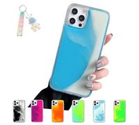 GlaveCase The Luminous for iPhone Case for iPhone 16/15/14/13/12/11 Pro Max, 2025 new Glitter Quicksand Liquid Fluorescent Thin Slim Shockproof Moving Back Case Cover (Blue,14ProMax)