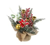 Glayent 1 pezzo portacandele natalizio centrotavola pigne e bacche rosse centrotavola con 2 portacandele B