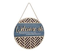 Glayent 3D da appendere per porta d'ingresso, decorazione da parete, divertente Welcome-Ish, in legno, stile minimalista, facile da usare, 30 x 30 cm