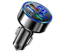 Glayent Adattatore 5 in 1 per auto, display digitale LED, adattatore caricabatteria da auto da 15 W, ricarica rapida, facile da installare