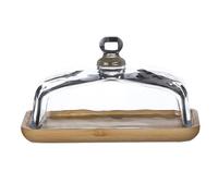 Glayent Burriera in bambù con coperchio in vetro - Ciotola trasparente per frigorifero e bancone per burro, formaggio fresco e servire.