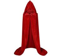 GLDFW Mantello in velluto lungo con cappuccio unisex per strega diavolo mago Natale cosplay mantello rosso