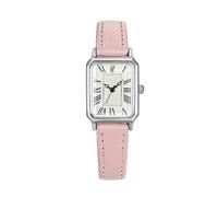GLDFW - Orologio da polso rettangolare da donna, al quarzo, con quadrante romano, cinturino in pelle, orologio da donna, rosa