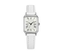 GLDFW - Orologio da polso rettangolare da donna, al quarzo, con quadrante romano, cinturino in pelle, orologio da donna, bianco