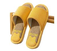 GLDFW Pantofole in lino da donna in cotone e lino per uso domestico estate coppia silenziosa antiscivolo in tessuto pantofole in legno da uomo, Un Giallo, 37.5 EU