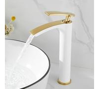 GLDYTVF Rubinetto per lavabo da Bagno di Lusso Bianco e Oro, Design a Cascata ad Arco Alto, Miscelatore per Acqua Calda e Fredda, Elegante e Accessori per lavabo da Bagno.