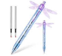 Gleaming Wings Dragonfly Pen, 0.5mm Black Ink Pen with 2 Refills (Blue) | Click-activated moving wings, quick-dry writing, translucent gradient barrel, universal refill compatibility