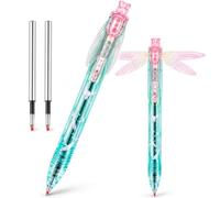 Gleaming Wings Dragonfly Pen, 0.5mm Black Ink Pen with 2 Refills (Green) | Click-activated moving wings, quick-dry writing, translucent gradient barrel, universal refill compatibility