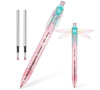 Gleaming Wings Dragonfly Pen, 0.5mm Black Ink Pen with 2 Refills (Pink) | Click-activated moving wings, quick-dry writing, translucent gradient barrel, universal refill compatibility