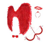 GLEAVI 1 Set set da vestire cupido costume da cupido infantile fiocco a forma di cuore d'angelo e fascia vestito da cupido donne in costume da cupido di fata d'angelo stoffa rosso