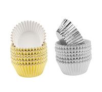 GLEAVI 200 pezzi Pirottini Cupcake Alluminio Spessi e Oro per Muffin Resistenti per Dolci Feste Compleanni e Matrimoni