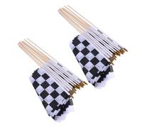 GLEAVI 35 Bandiere da Corsa a Scacchi Bianco e Nero su Asta di Legno 14x21 Cm, Bandiere Portatili per Eventi Automobilistici, Decorazioni per Feste e Gare su Pista, Bastoncini Comodi
