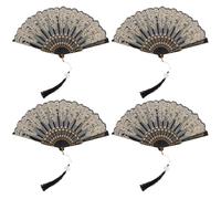 GLEAVI 4 ventagli Pieghevoli Giapponesi: ventagli Pieghevoli Cinesi Portatili - Design Vintage con Nappe per Decorazioni Nuziali e spettacoli di Danza