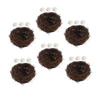 GLEAVI 6set Nido Artificiale Per Uccelli in Rattan Decorazione Pasquale Con Uova Realistiche Per Giardino e Casa Mano Resistente All Aperto