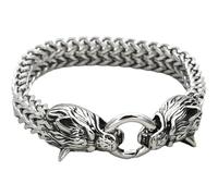 GLEAVI Bracciale da Uomo in Acciaio Resistente Testa di Lupo Catena Doppio Anello Decorazione da Polso Hip-Hop Leggera per Uso Quotidiano e Feste sulla Spiaggia