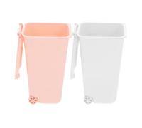GLEAVI Cestino da Tavolo per Ufficio e Casa 2 Pezzi in Pp Coperchio, Mini Contenitore Spazzatura e Porta-penne Compatto, Adatto a Scrivania, Cucina e Viaggi, Colori Bianco e Rosa