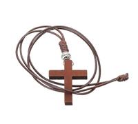 GLEAVI Collana Ciondolo a Croce in Legno Artigianale, Cordino Perlina Portafortuna, Collana Lunga per Comunione e Regalo Religioso