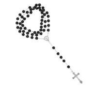 GLEAVI Collana Rosario Nera in Vetro Ciondolo Croce per Donna e Uomo, Collana di Gesù Design Creativo, Accessorio Elegante per Abbigliamento Quotidiano