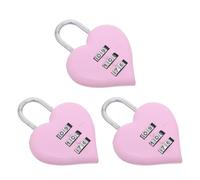 GLEAVI Lucchetto Combinazione a Forma di Cuore 3 Pezzi in Lega di Zinco Rosa, Blocco Codice Ripristinabile senza Chiave per Zaini e Viaggi, Design Mini e Carino per Scuola e Coppie