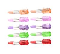 GLEAVI Penna Rossetto Strass Creativa in Plastica, Confezione da 10 Pezzi, Forma Lipstick, per Back To School Party e Scuola, Resistente alle Sbavature Colore Casuale