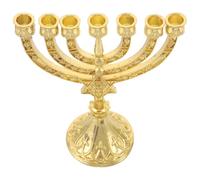 GLEAVI Portacandele Menorah Hanukkah in oro vintage, a 7 bracci, candelabro del tempio di Gerusalemme, per decorazioni religiose e festive.